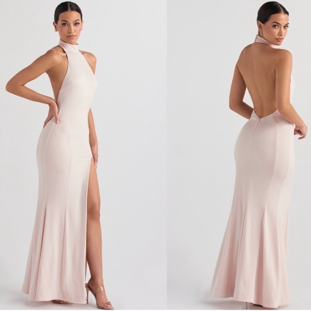 NWOT House of CB Juliette Blush Pink Halter Gown Sz S